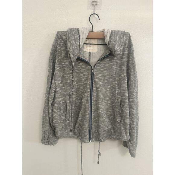 FREE PEOPLE ANTHROPOLOGIE HEATHERED GRAY ZIP UP SWEATSHIRT DRAWSTRING HOOD SZ S - Picture 1 of 5